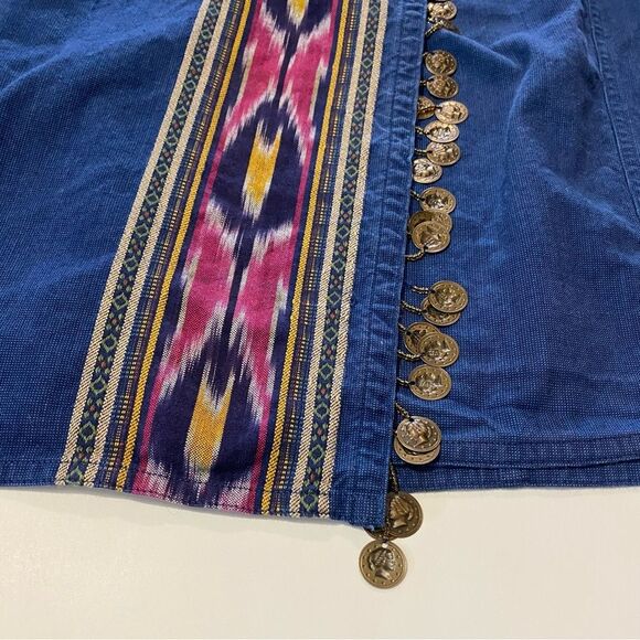Vintage 80's Lizwear Denim Wrap Skirt With Charms & Aztec Print Women's Size 12 - Picture 2 of 15